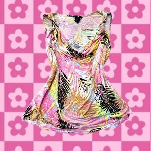 2010s coconut girl flowy palm leaf top